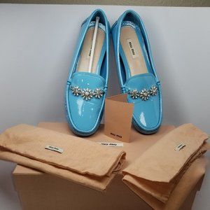 MIU MIU Turquoise Patent Crystal Slides 39.5